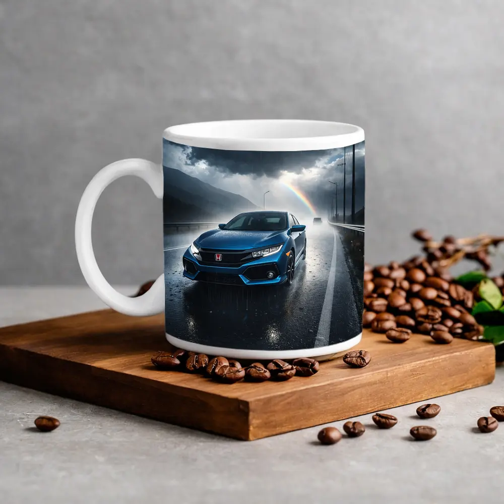 Honda Civic Blue Rain Stormy Road Drive – Mugs