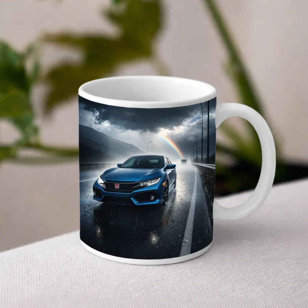 Honda Civic Blue Rain Stormy Road Drive – Mugs
