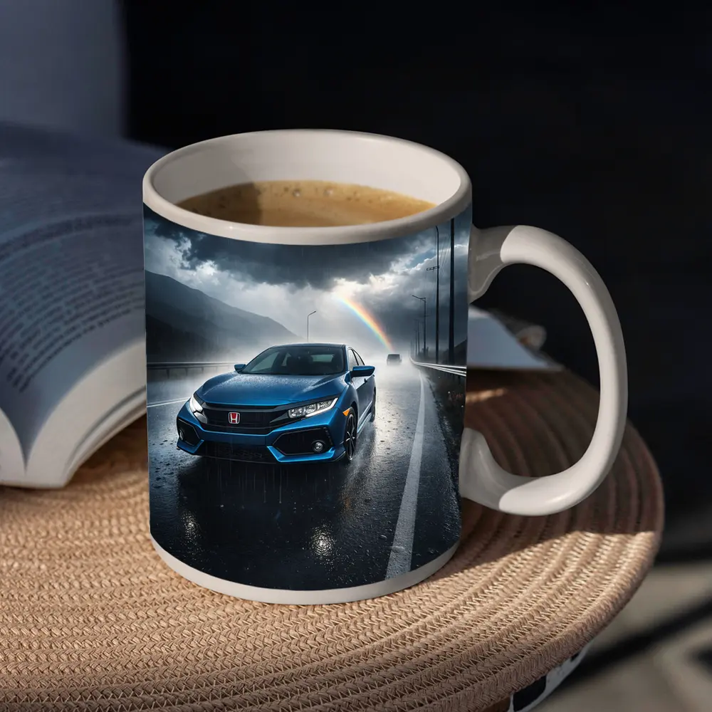 Honda Civic Blue Rain Stormy Road Drive – Mugs