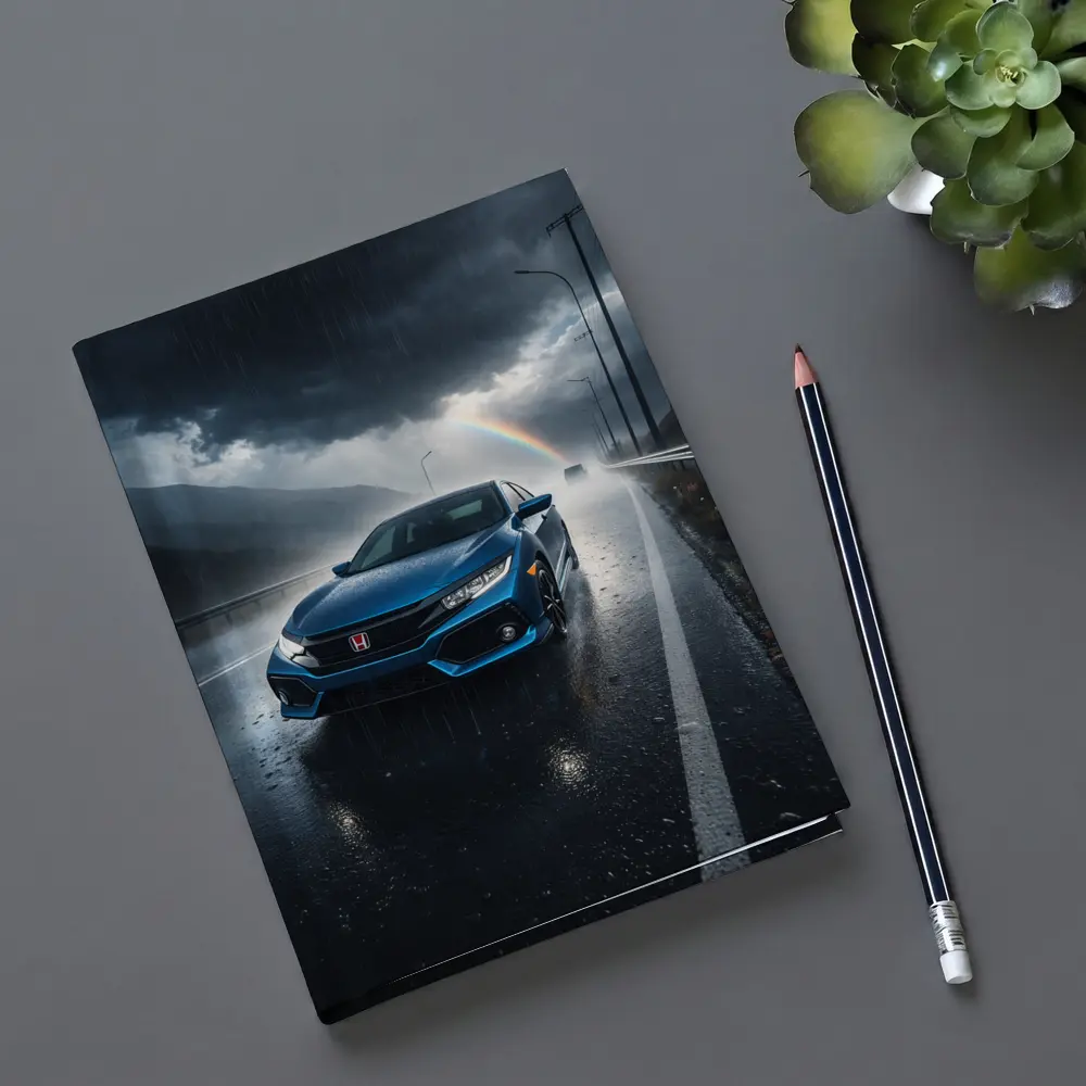 Honda Civic Blue Rain Stormy Road Drive – Notebooks