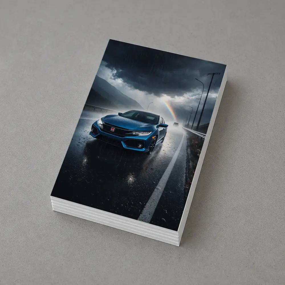 Honda Civic Blue Rain Stormy Road Drive – Postcards