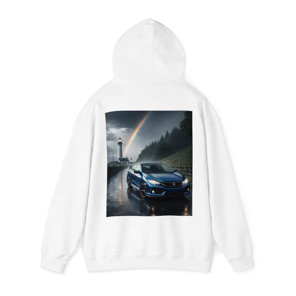 Honda Civic Blue Rainy Coastal Road Rainbow – Hoodies