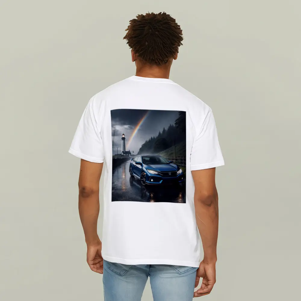 Honda Civic Blue Rainy Coastal Road Rainbow – T-Shirts