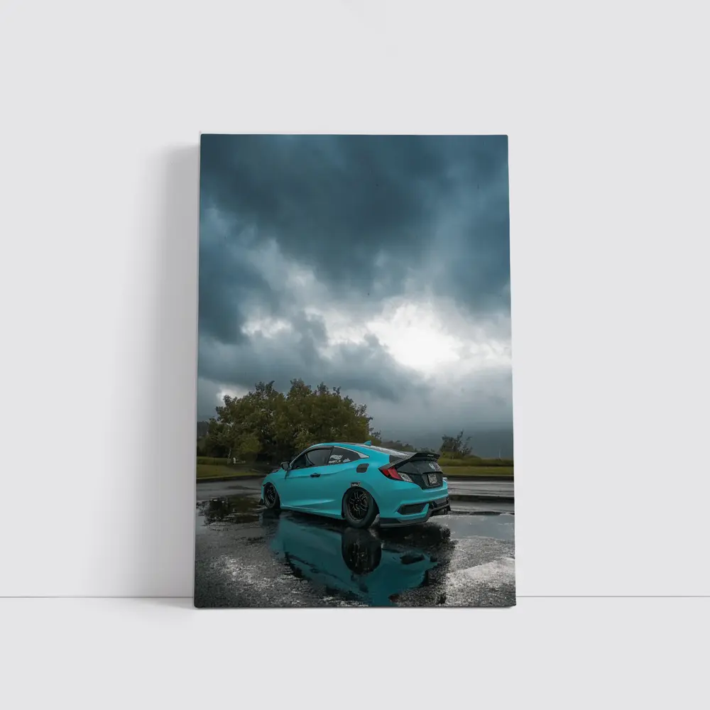 Honda Civic Coupe Teal Storm Clouds – Wall Art