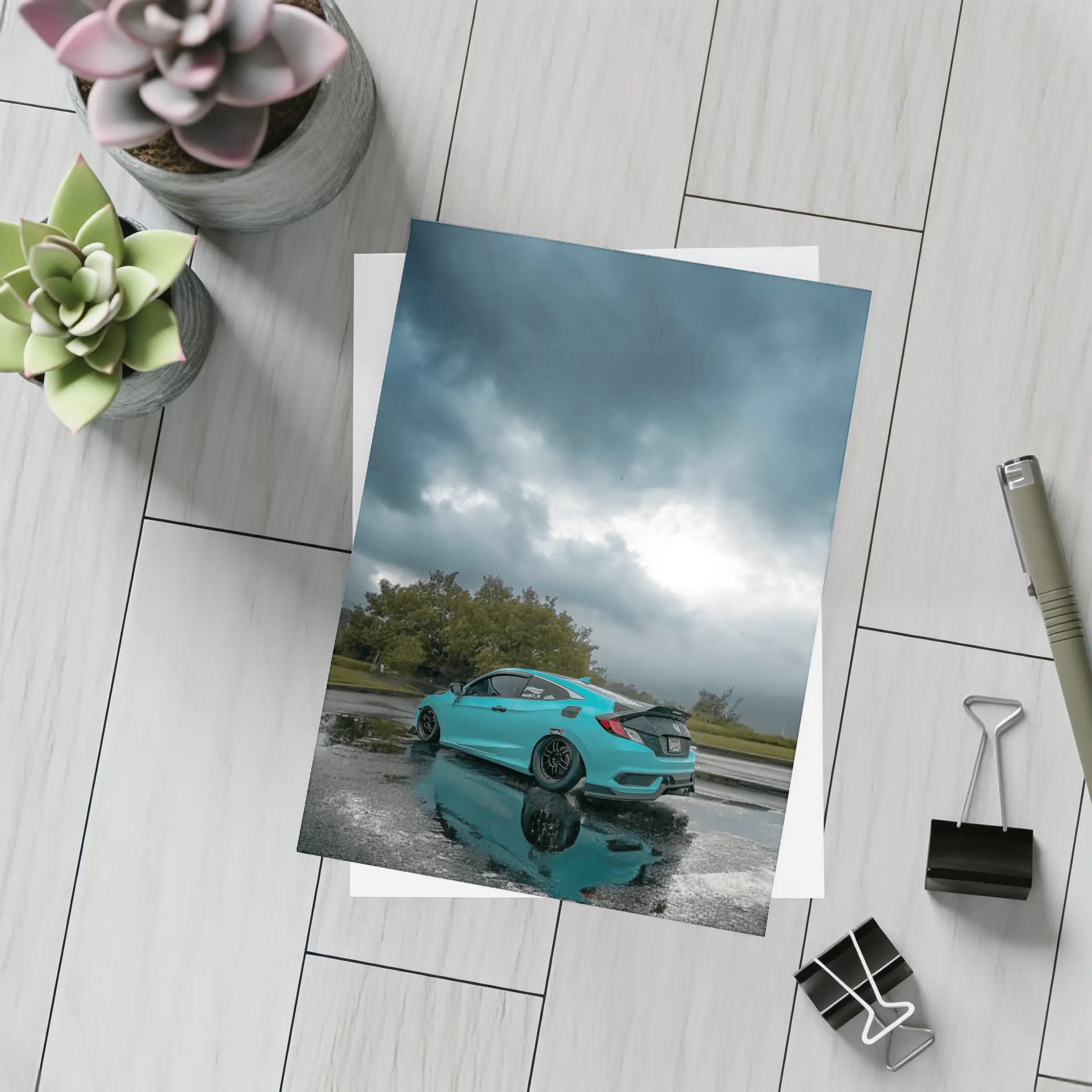 Honda Civic Coupe Teal Storm Clouds – Postcards