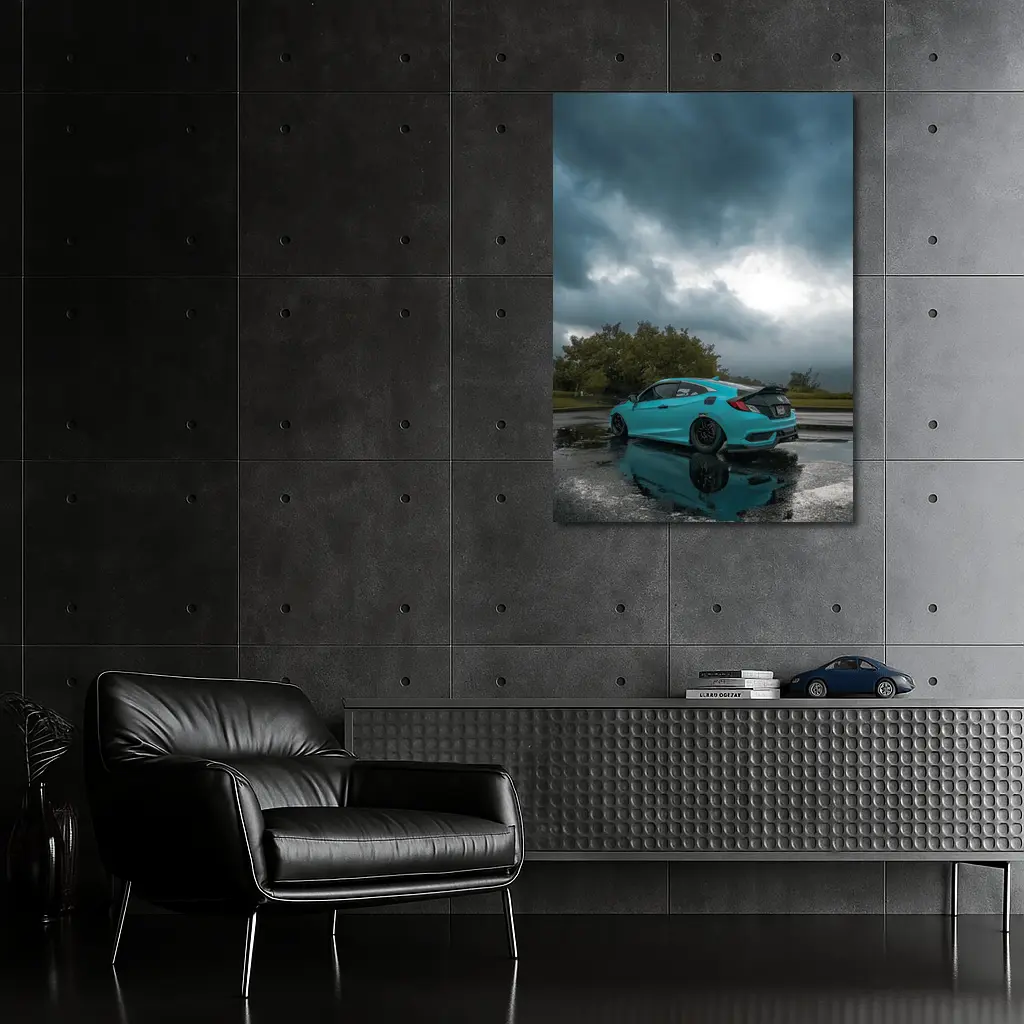 Honda Civic Coupe Teal Storm Clouds – Wall Art