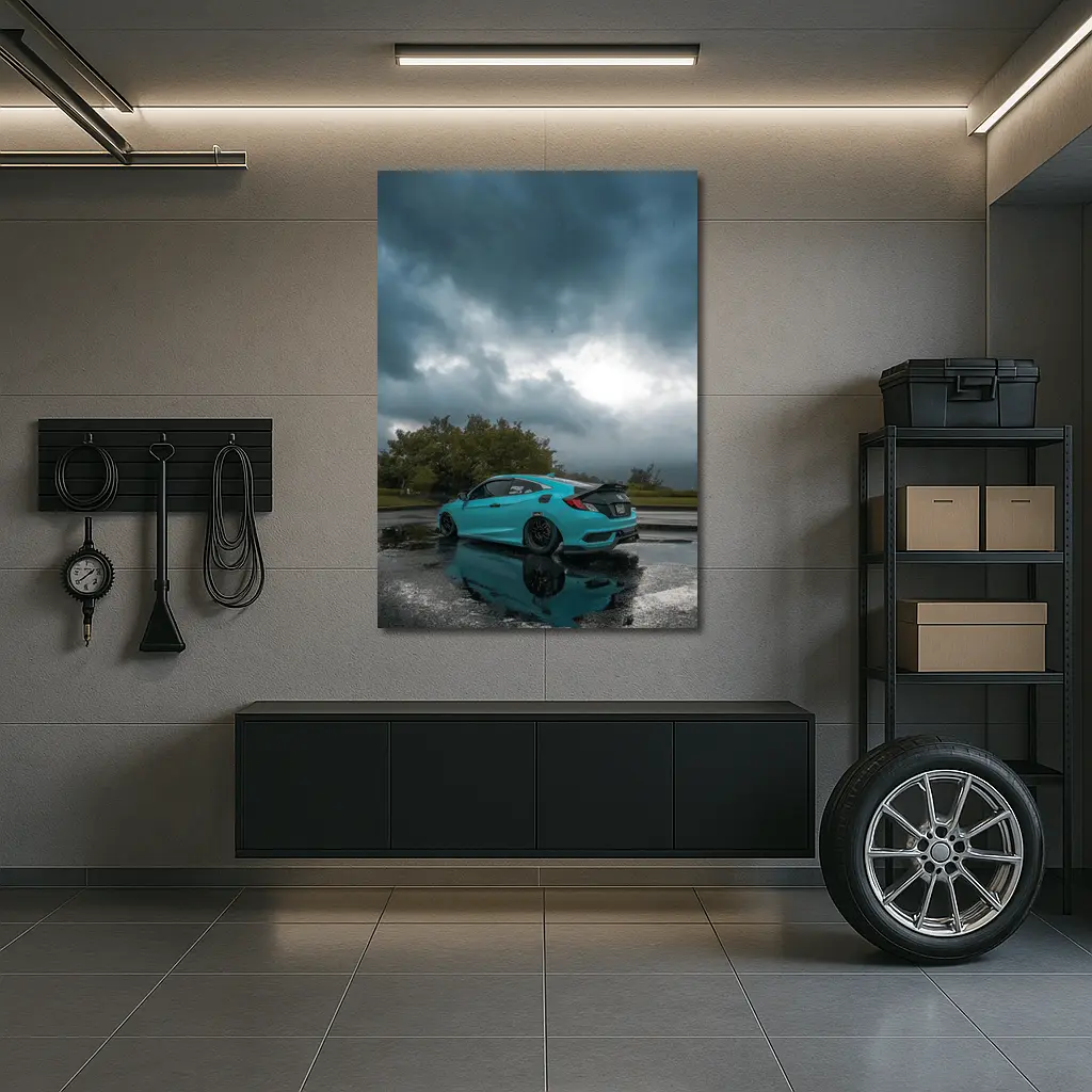 Honda Civic Coupe Teal Storm Clouds – Wall Art