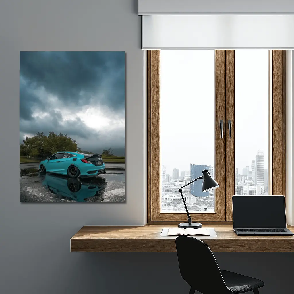 Honda Civic Coupe Teal Storm Clouds – Wall Art