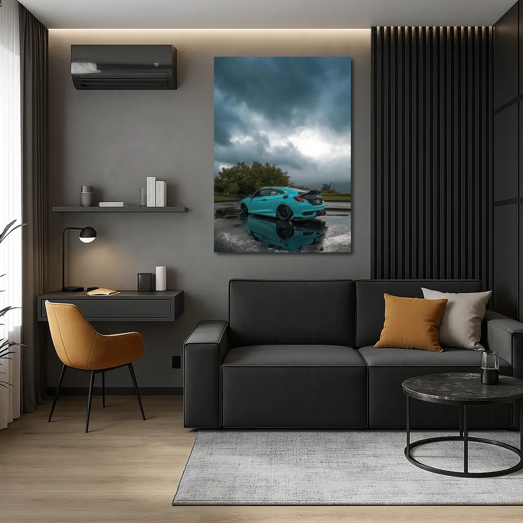 Honda Civic Coupe Teal Storm Clouds – Wall Art