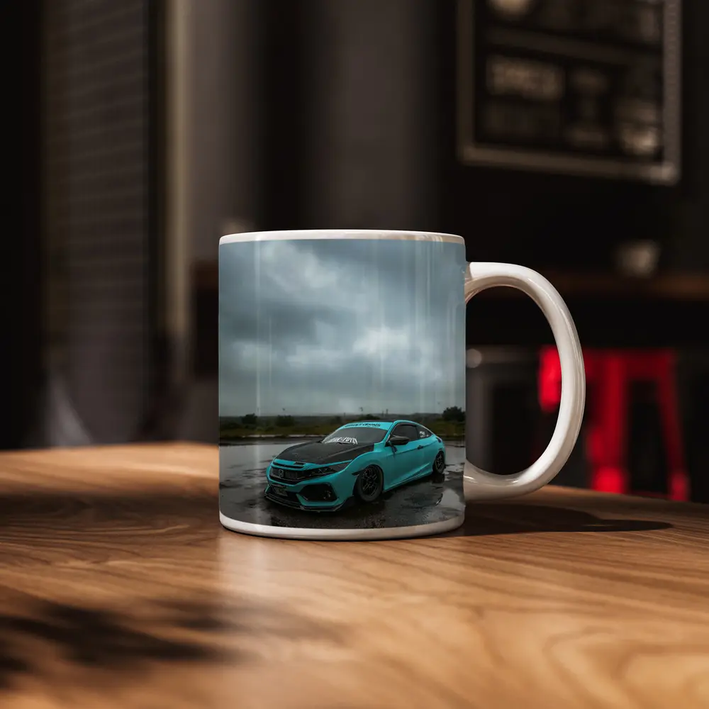 Honda Civic Slammed Teal Wet Pavement Clouds – Mugs