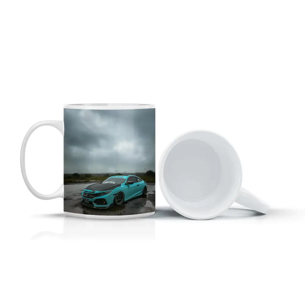Honda Civic Slammed Teal Wet Pavement Clouds – Mugs