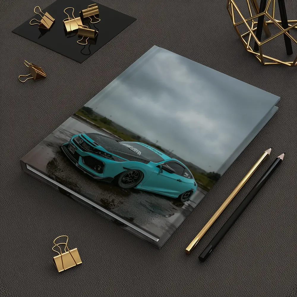 Honda Civic Slammed Teal Wet Pavement Clouds – Notebooks