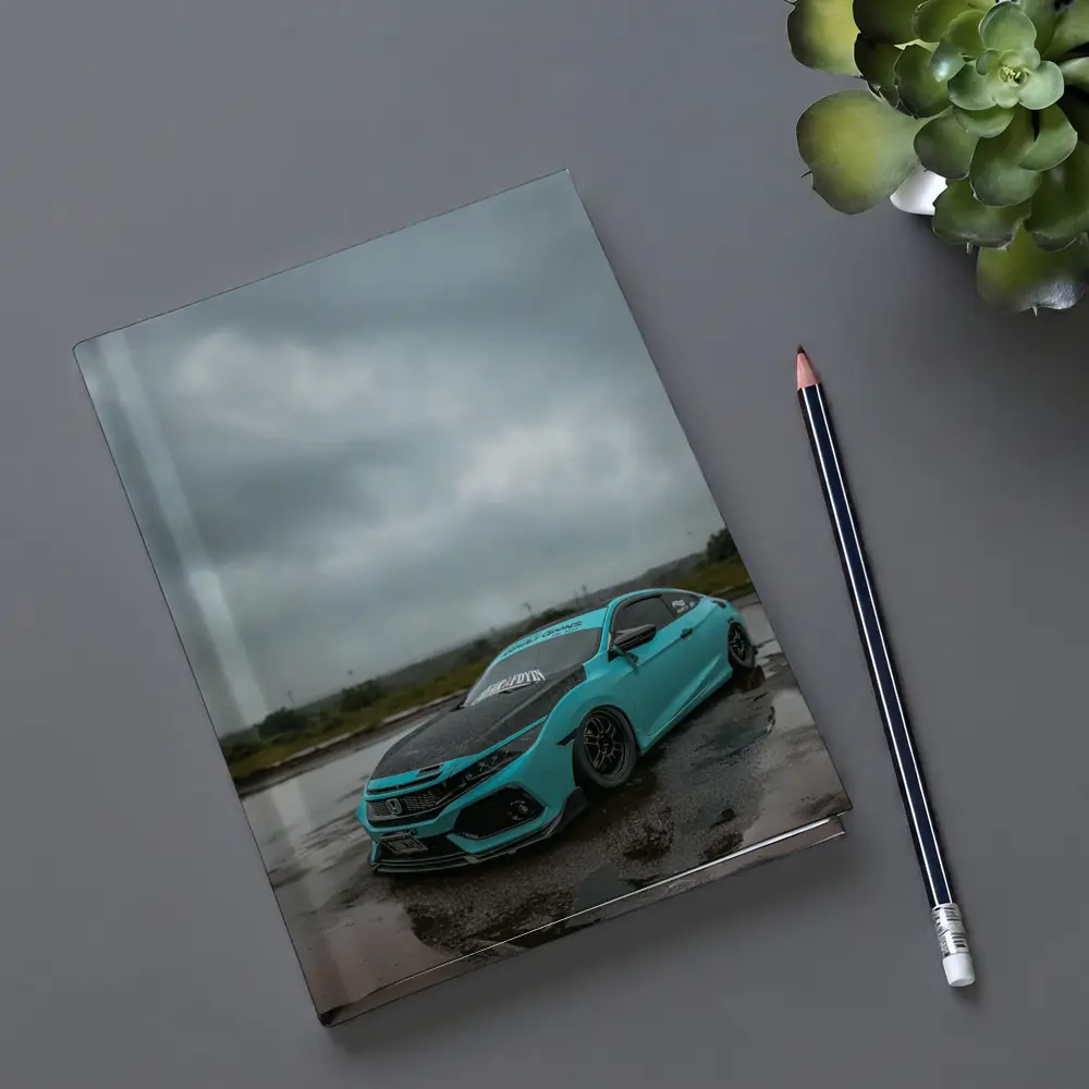 Honda Civic Slammed Teal Wet Pavement Clouds – Notebooks