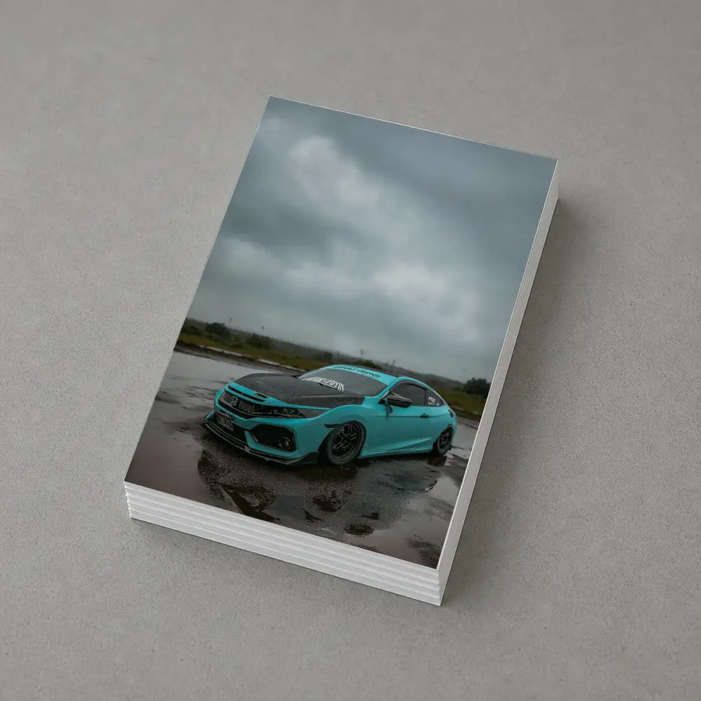 Honda Civic Slammed Teal Wet Pavement Clouds – Postcards