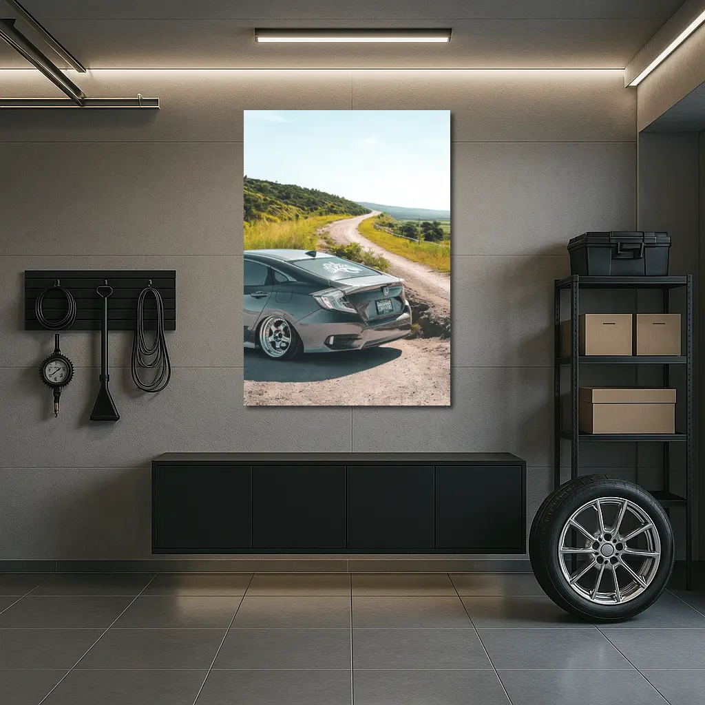 Honda Civic Slammed on Country Dirt Road – Wall Art