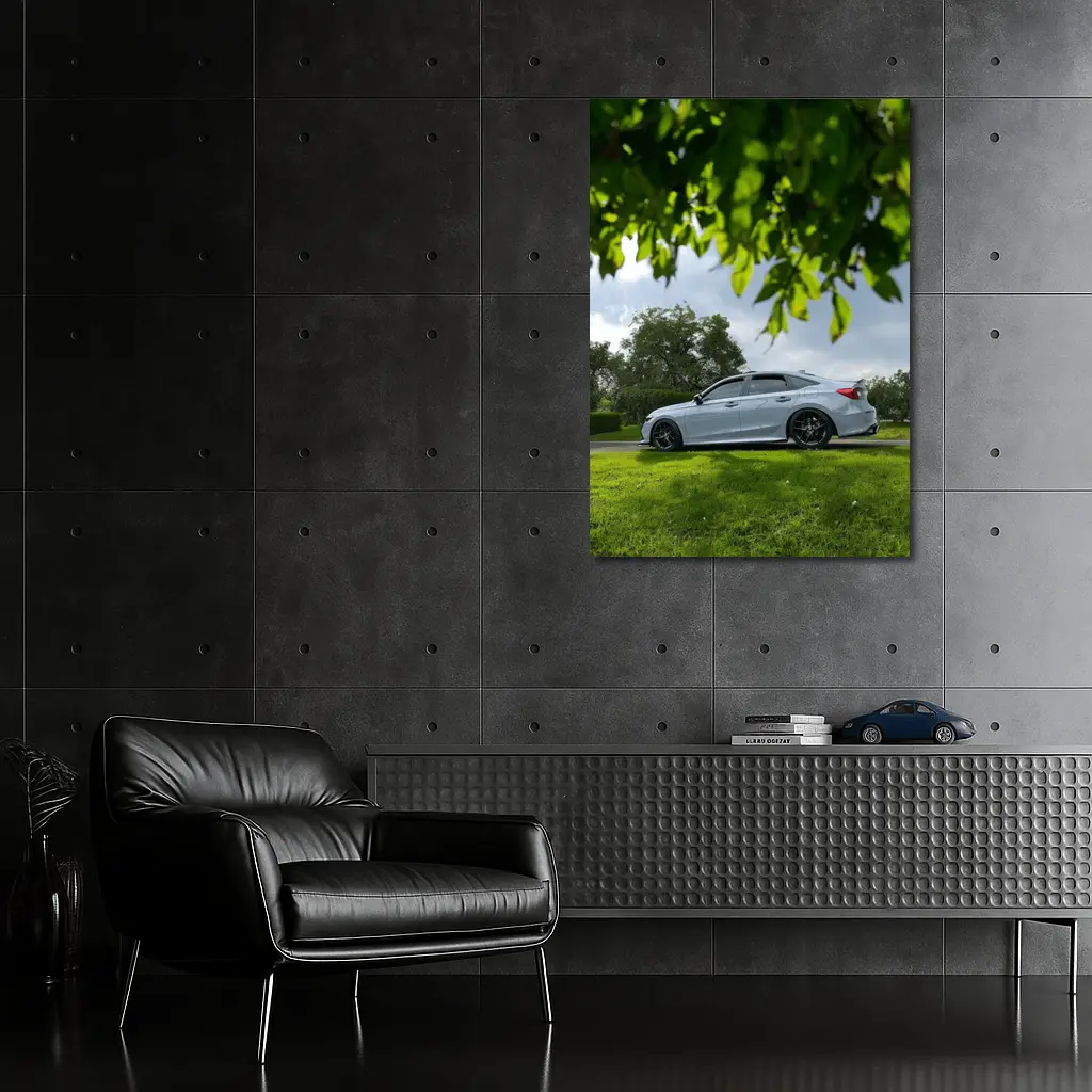 Honda Civic Silver Sedan Green Park Setting – Wall Art