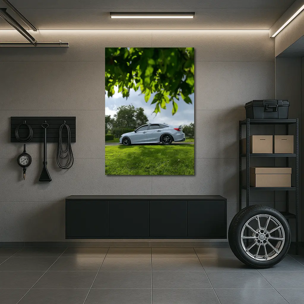 Honda Civic Silver Sedan Green Park Setting – Wall Art