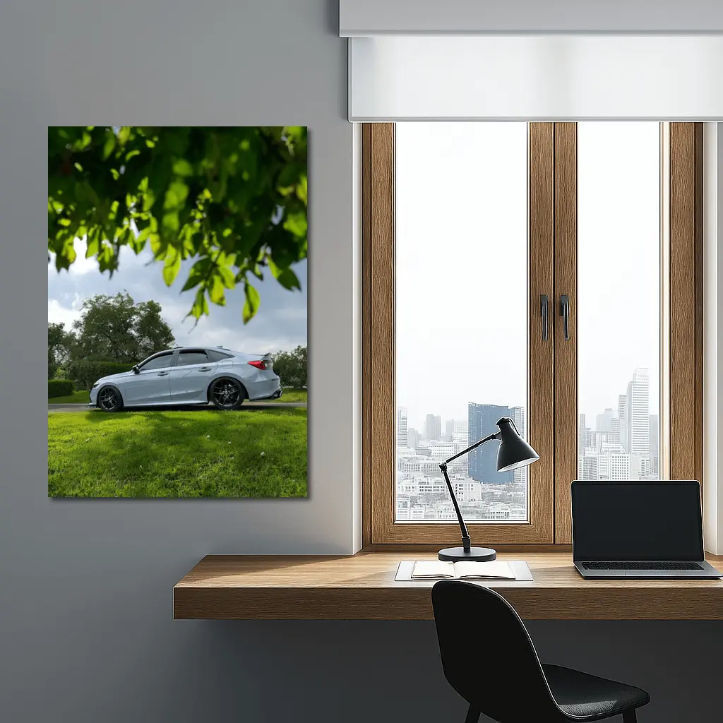 Honda Civic Silver Sedan Green Park Setting – Wall Art