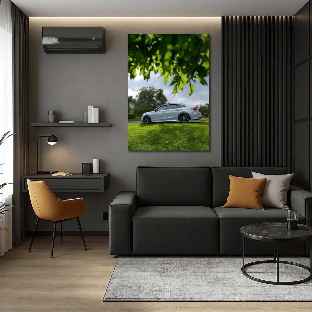 Honda Civic Silver Sedan Green Park Setting – Wall Art