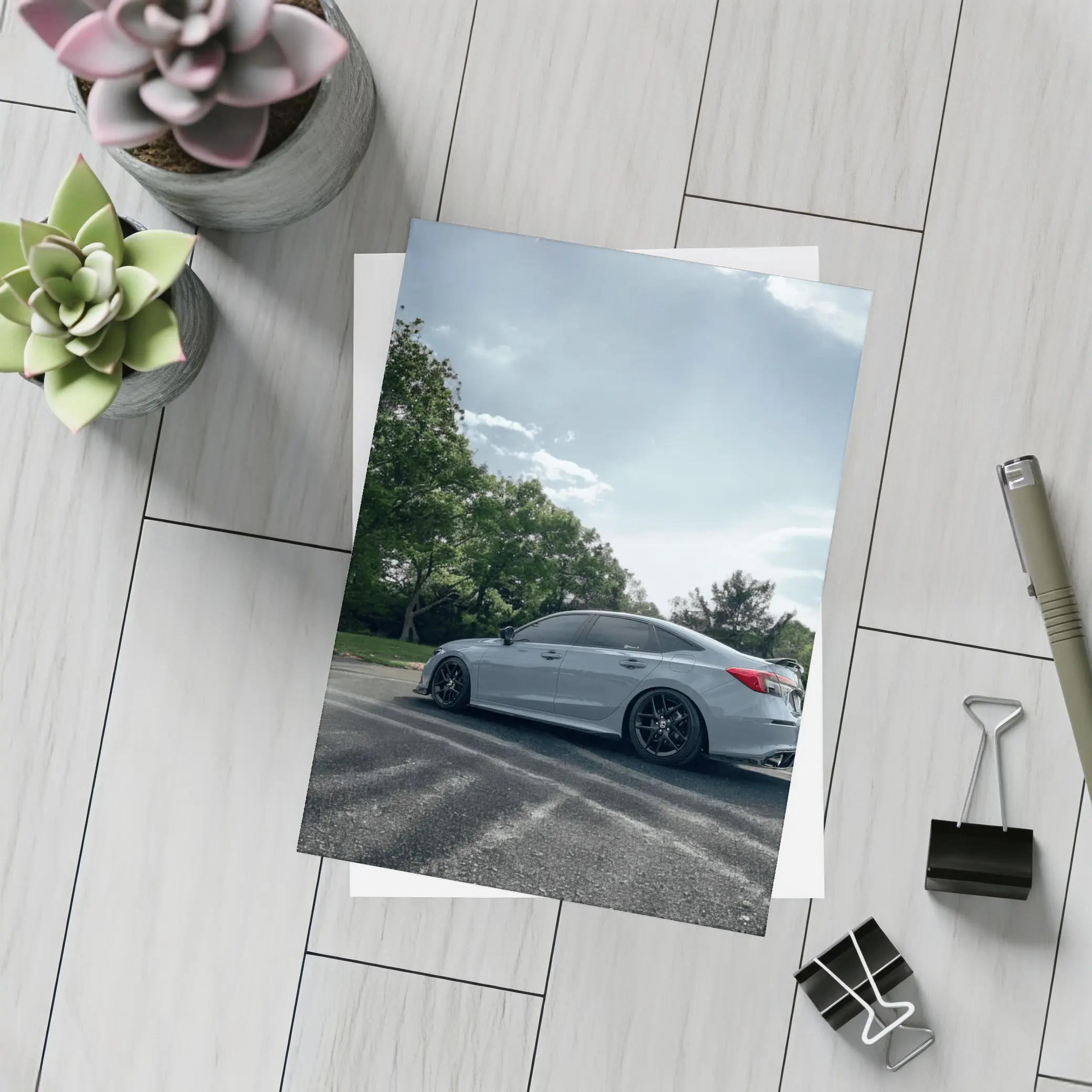 Honda Civic Sedan Parked Outdoors Gray Sky – Postcards