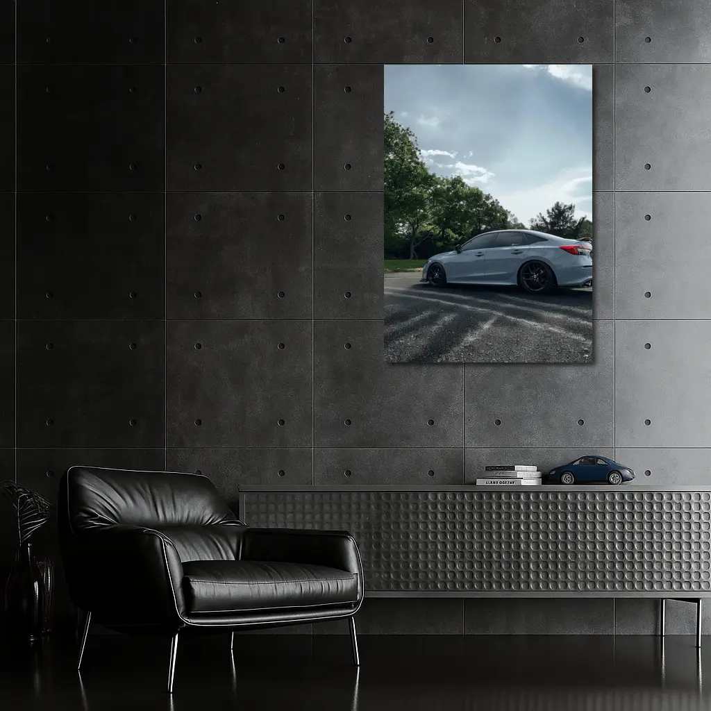 Honda Civic Sedan Parked Outdoors Gray Sky – Wall Art