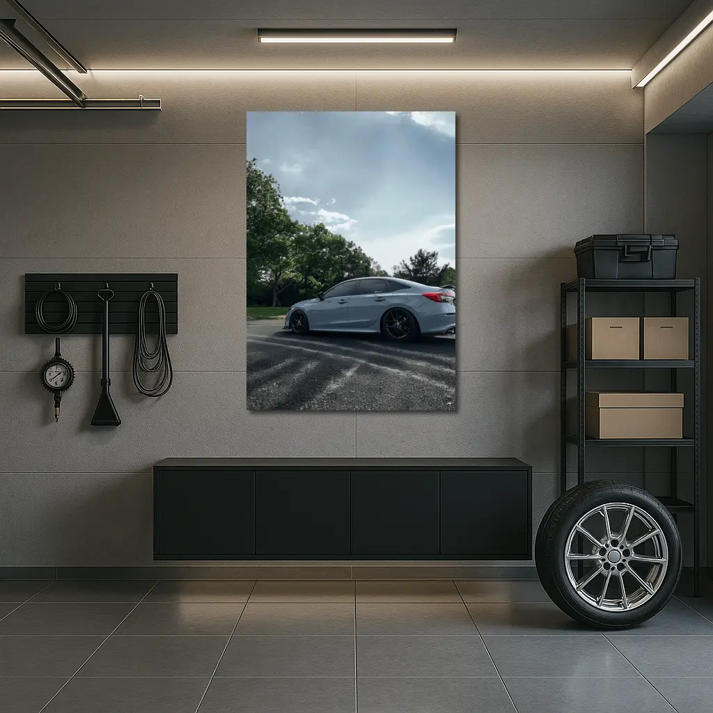 Honda Civic Sedan Parked Outdoors Gray Sky – Wall Art