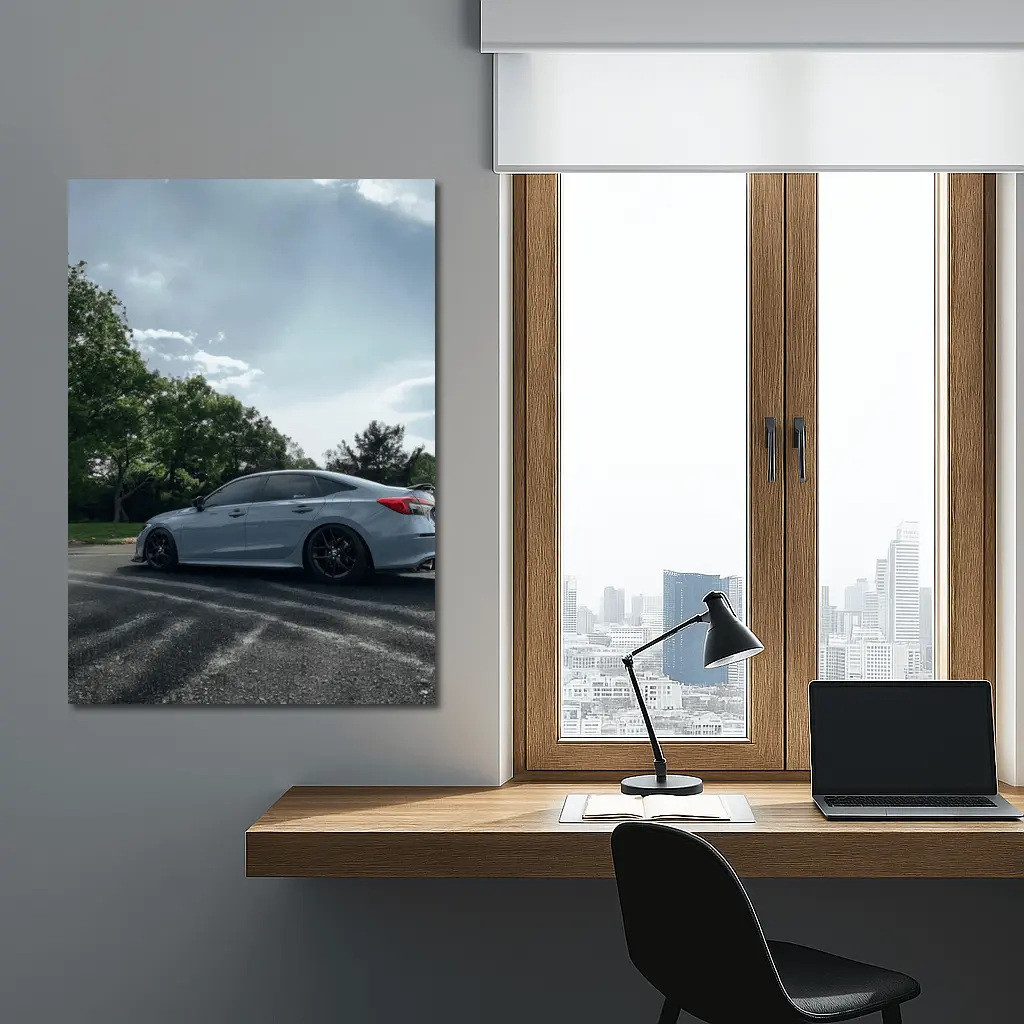 Honda Civic Sedan Parked Outdoors Gray Sky – Wall Art