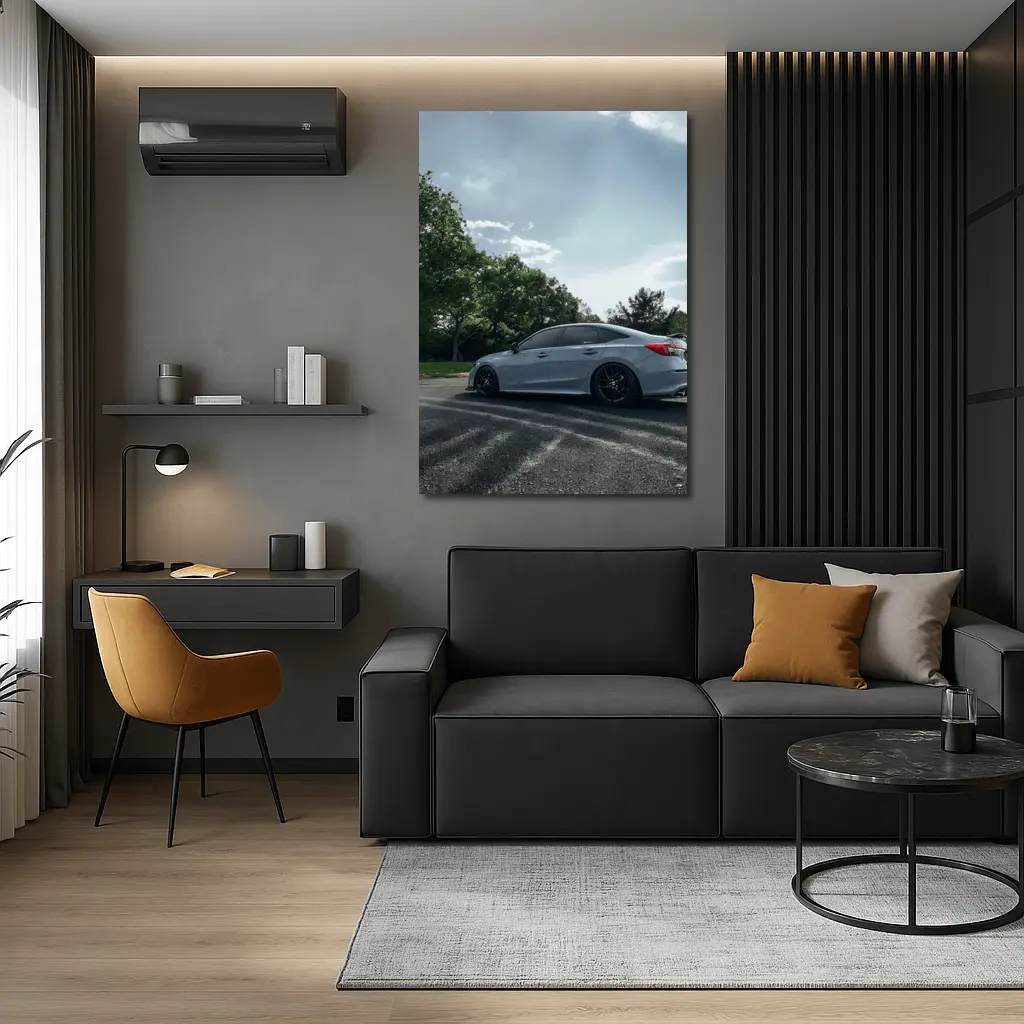 Honda Civic Sedan Parked Outdoors Gray Sky – Wall Art