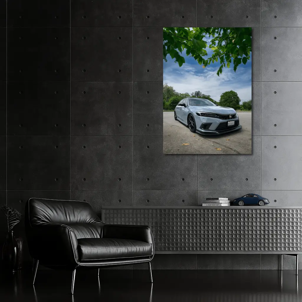 Honda Civic Hatchback Parked Under Green Trees – Wall Art