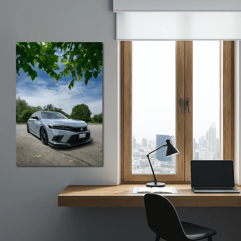 Honda Civic Hatchback Parked Under Green Trees – Wall Art