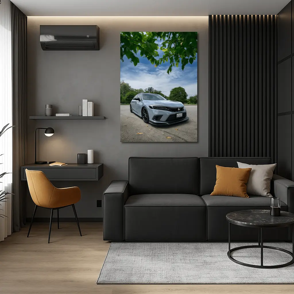 Honda Civic Hatchback Parked Under Green Trees – Wall Art