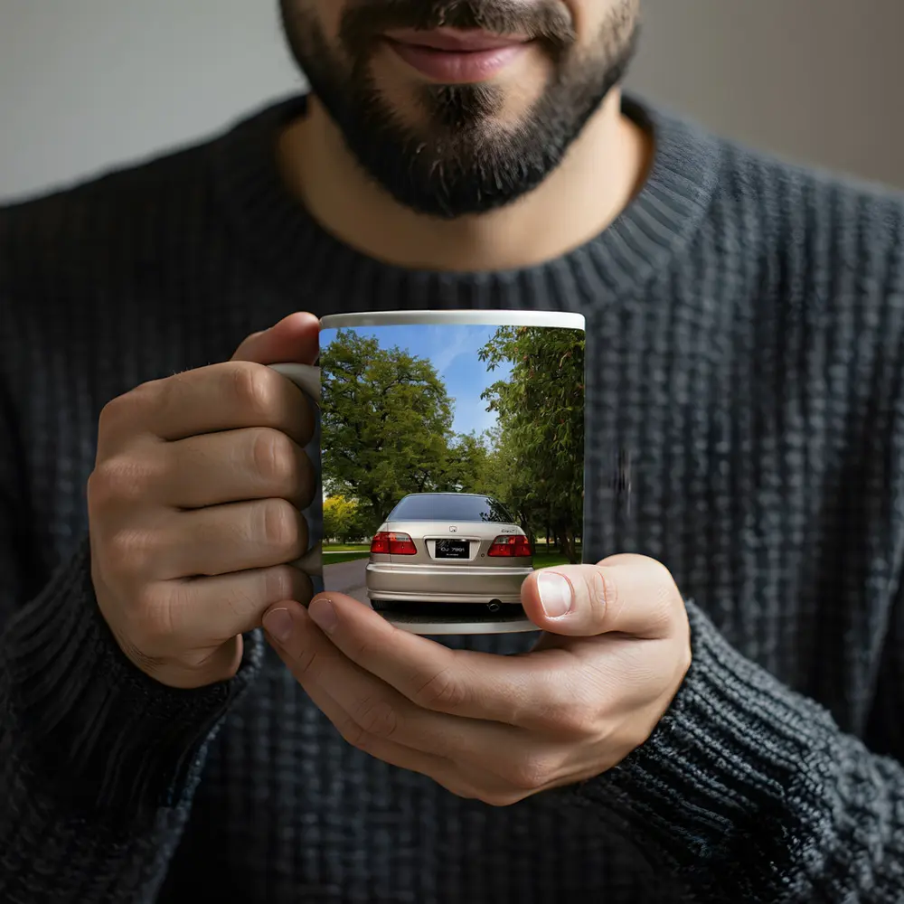 Honda Civic Sedan Rear View Green Trees – Mugs