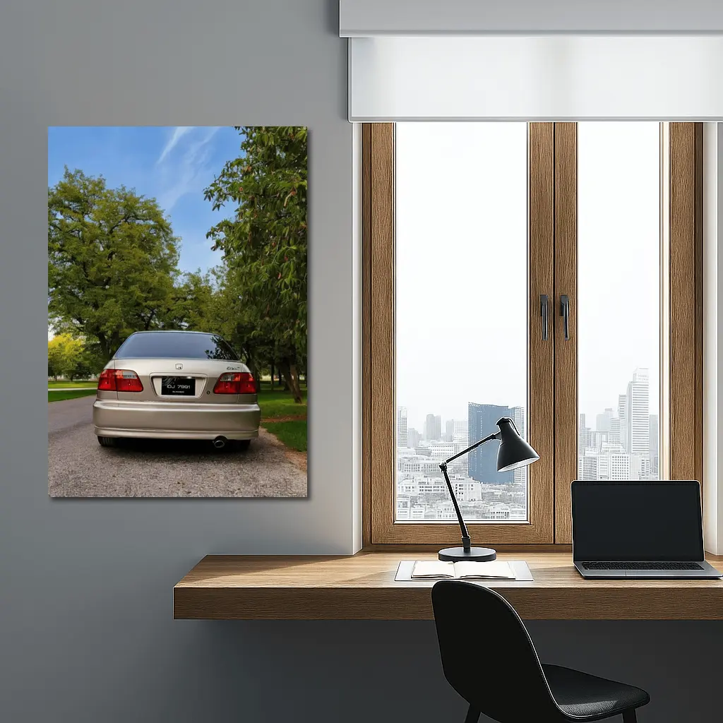 Honda Civic Sedan Rear View Green Trees – Wall Art