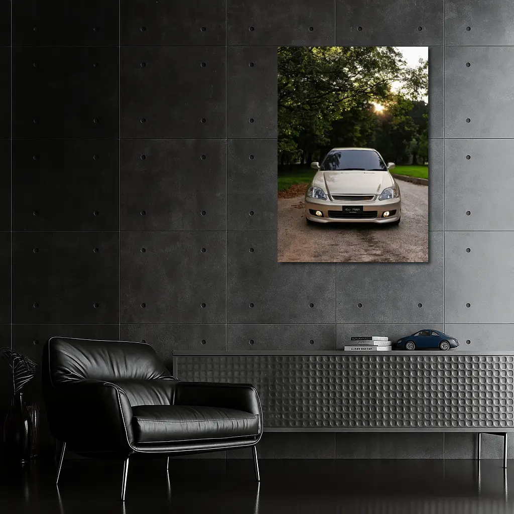 Honda Civic Parked Under Green Trees – Wall Art
