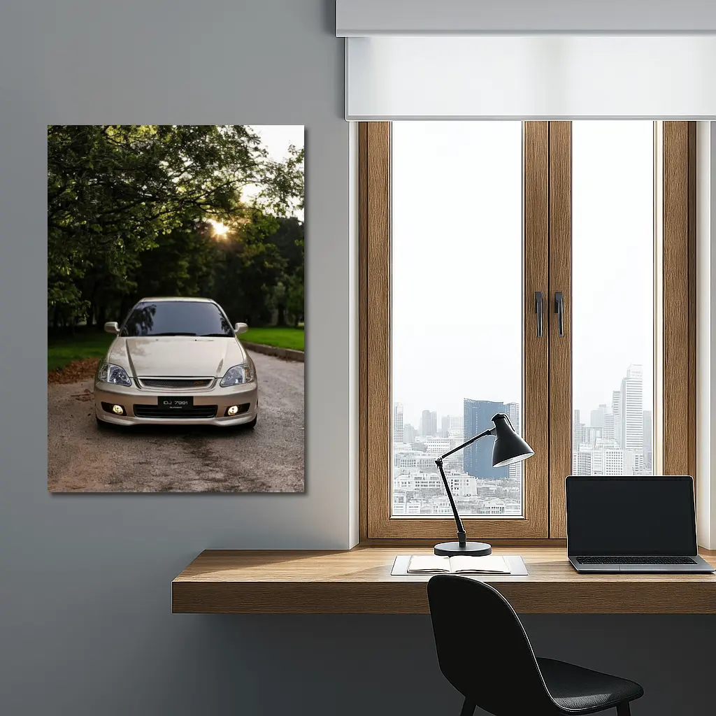 Honda Civic Parked Under Green Trees – Wall Art