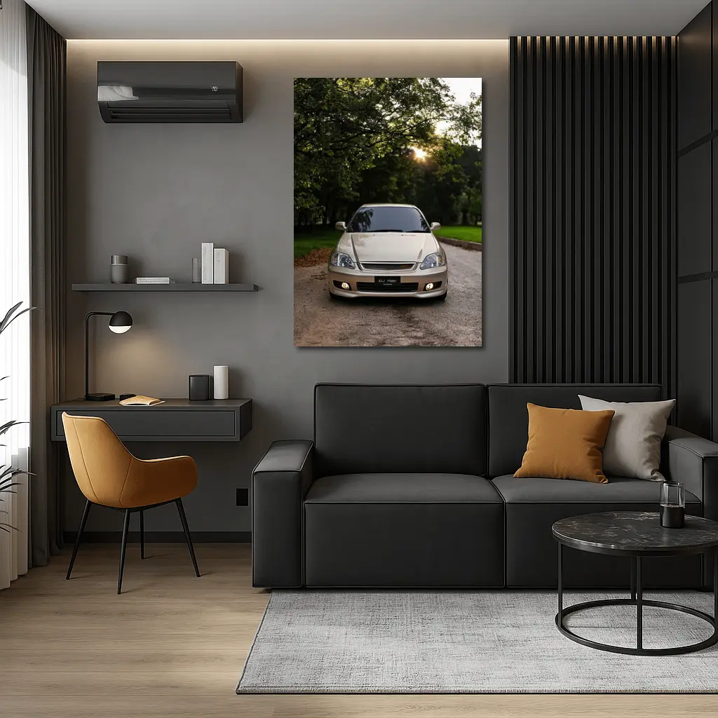 Honda Civic Parked Under Green Trees – Wall Art