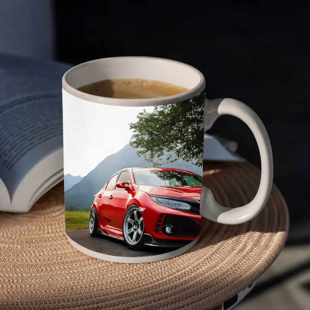 Red Honda Civic Stance Mountains Green Trees – Mugs