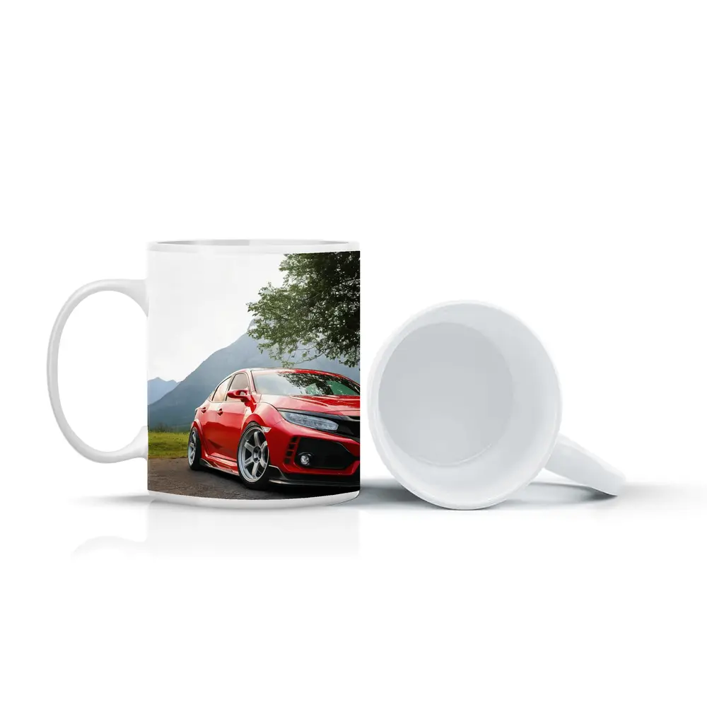 Red Honda Civic Stance Mountains Green Trees – Mugs