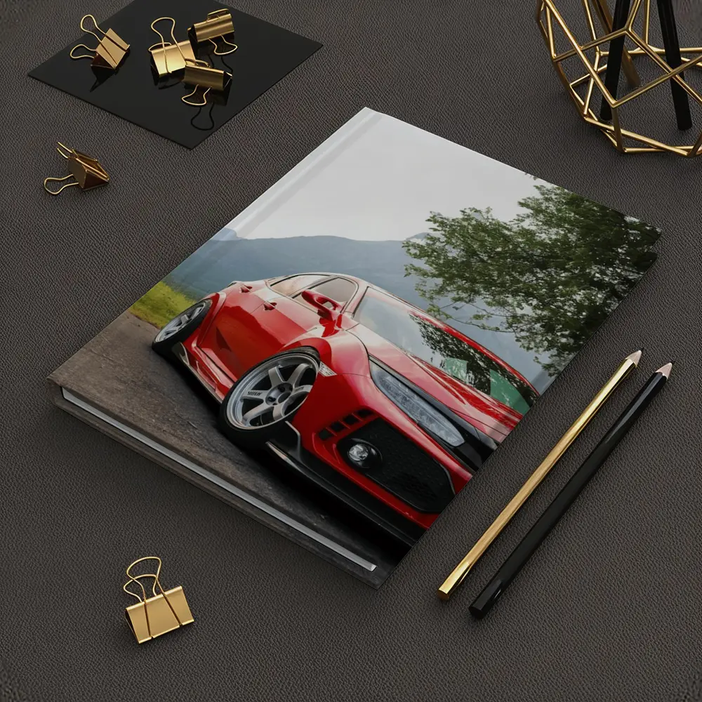 Red Honda Civic Stance Mountains Green Trees – Notebooks