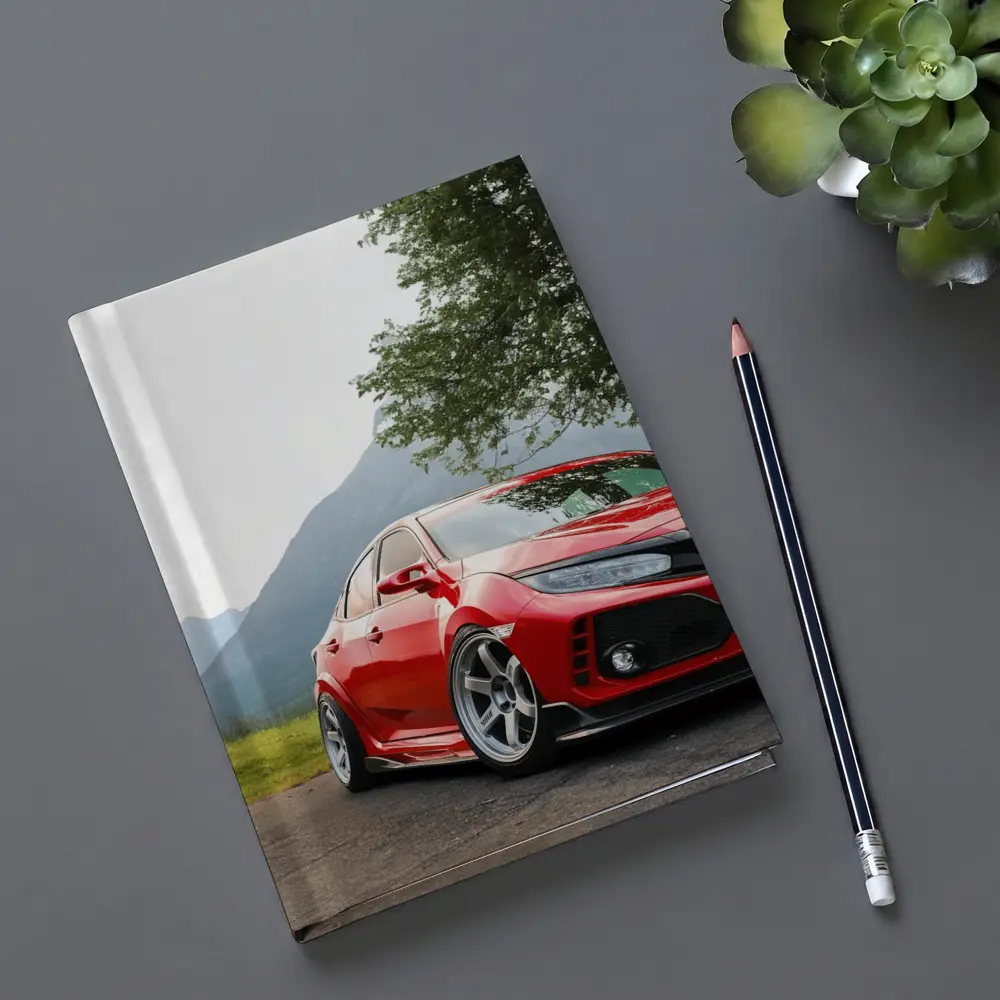 Red Honda Civic Stance Mountains Green Trees – Notebooks