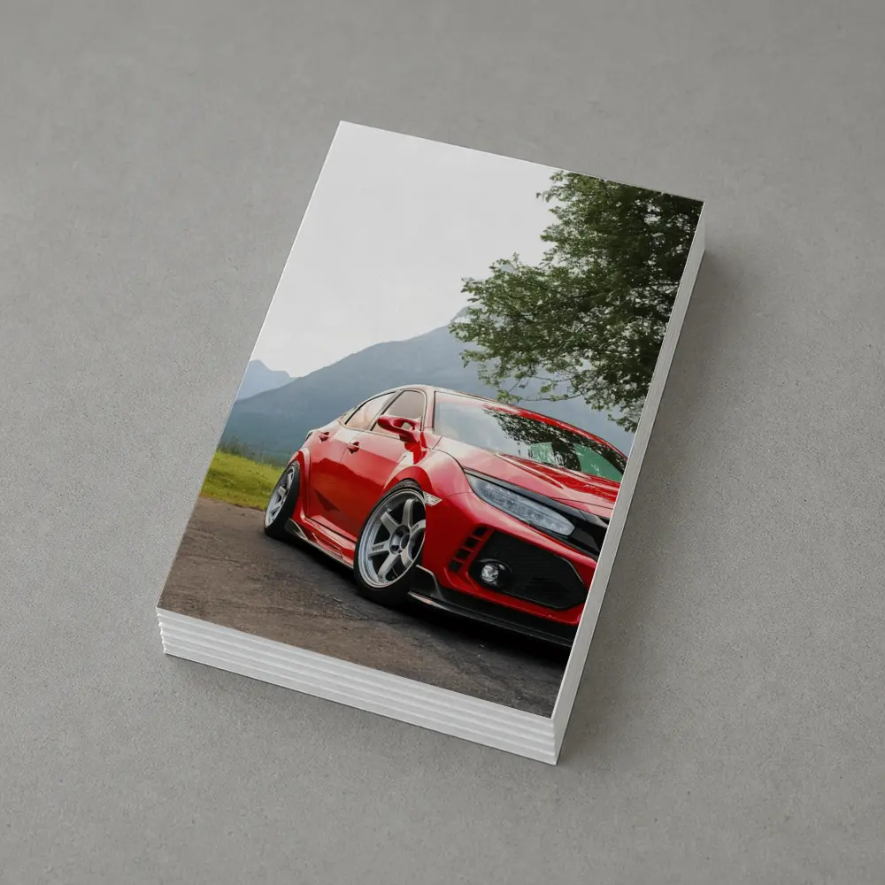 Red Honda Civic Stance Mountains Green Trees – Postcards