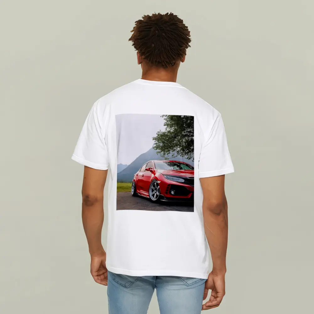 Red Honda Civic Stance Mountains Green Trees – T-Shirts