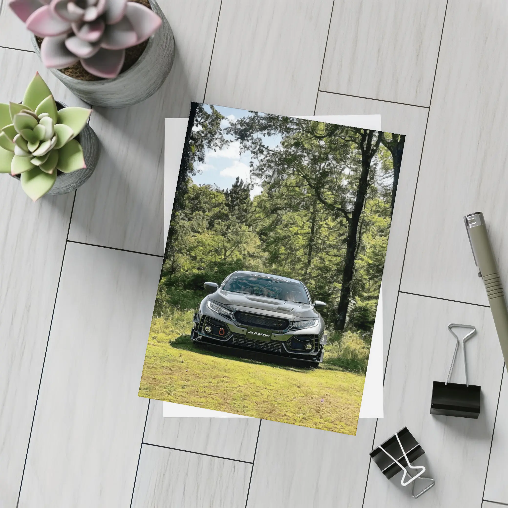 Honda Civic Type R Green Forest Setting – Postcards