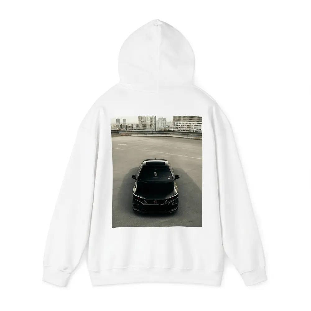 Black Honda Civic Rooftop Parking Urban Setting – Hoodies