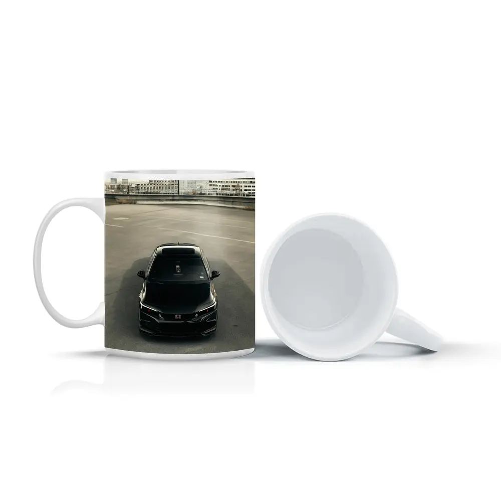 Black Honda Civic Rooftop Parking Urban Setting – Mugs