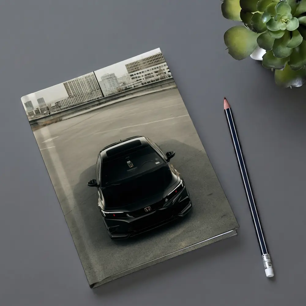 Black Honda Civic Rooftop Parking Urban Setting – Notebooks