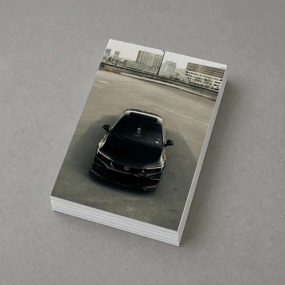 Black Honda Civic Rooftop Parking Urban Setting – Postcards
