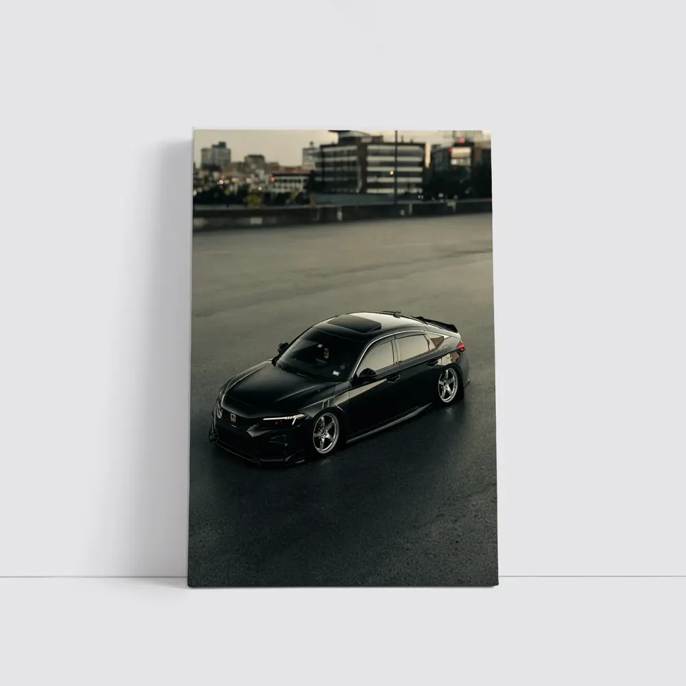 Black Honda Civic Stance Build Urban Rooftop – Wall Art