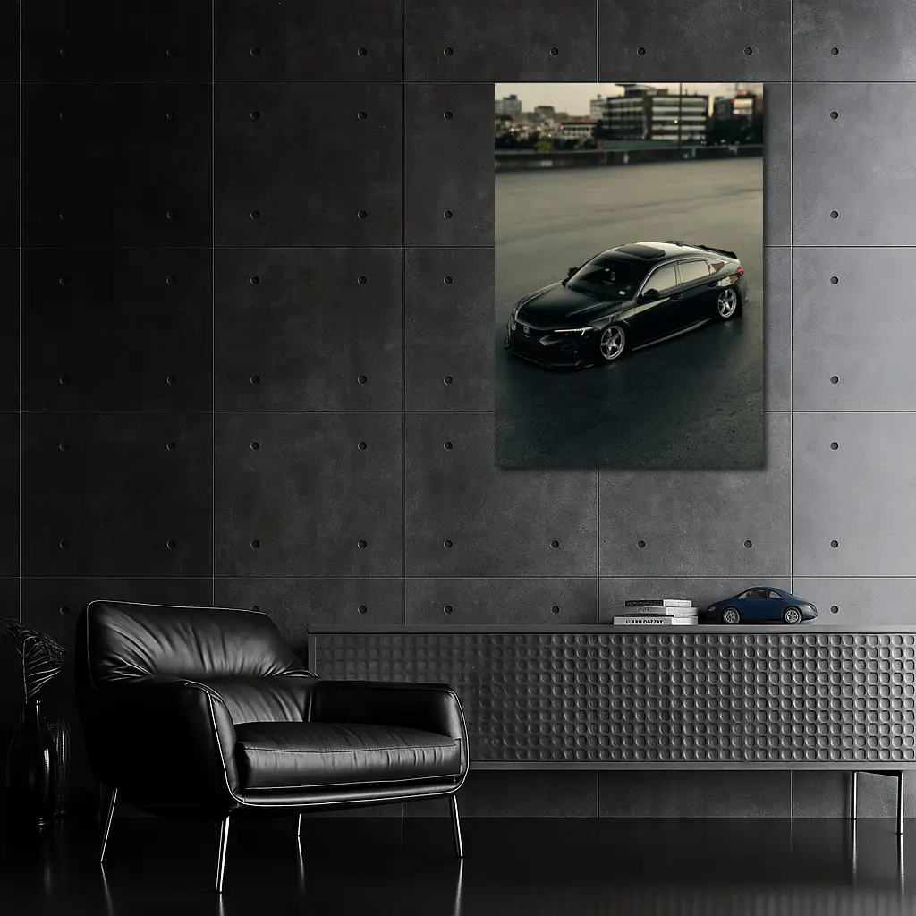 Black Honda Civic Stance Build Urban Rooftop – Wall Art
