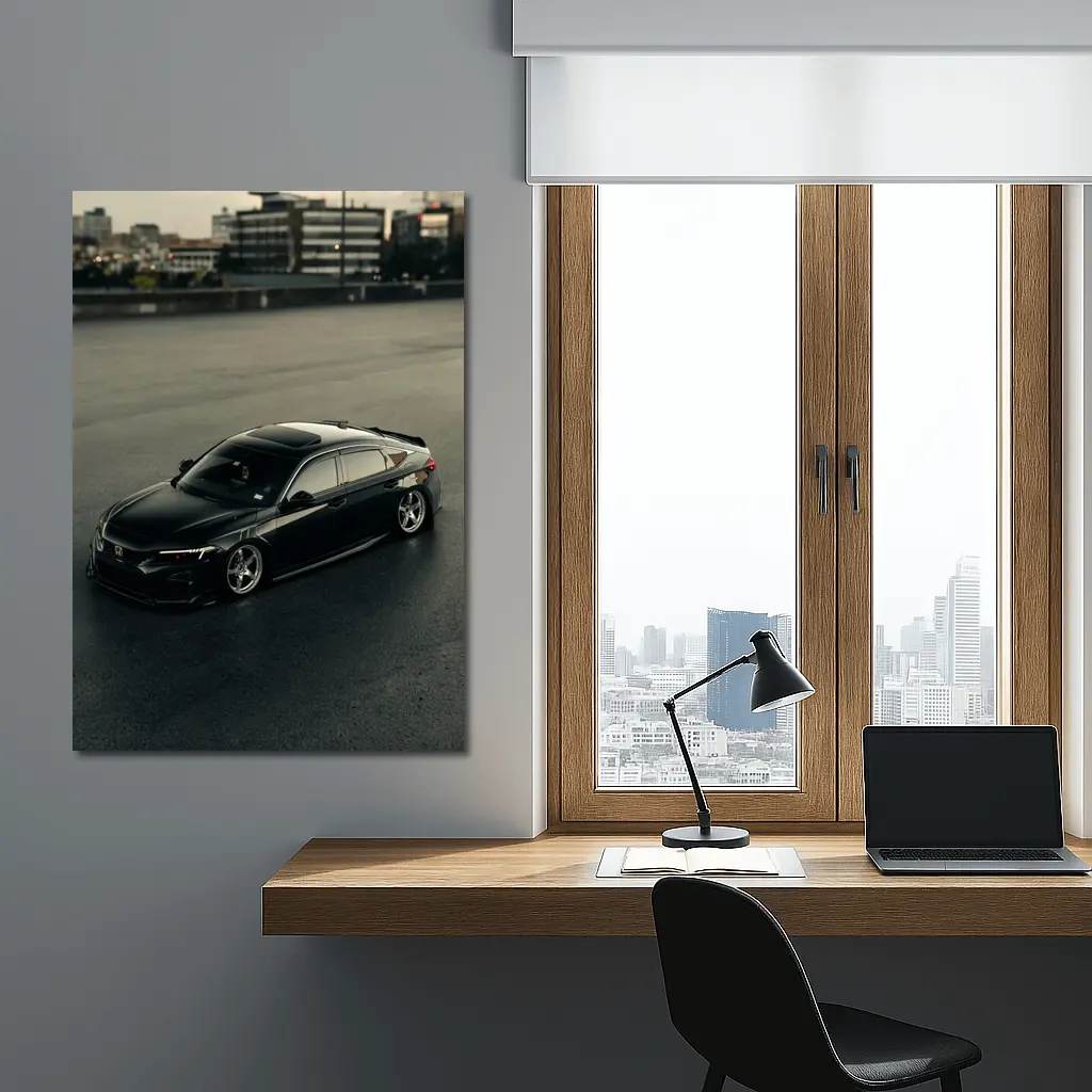 Black Honda Civic Stance Build Urban Rooftop – Wall Art